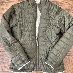 Reversible-The North Face Olive Green Quilted Jacket - Girls L (14/16)